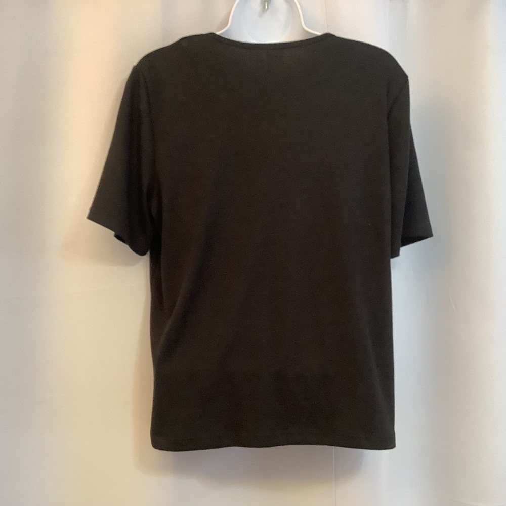 Alia Petite Top Women’s Medium V Neck Short Sleeve Rhinestones Embroidered Black - Picture 2 of 9